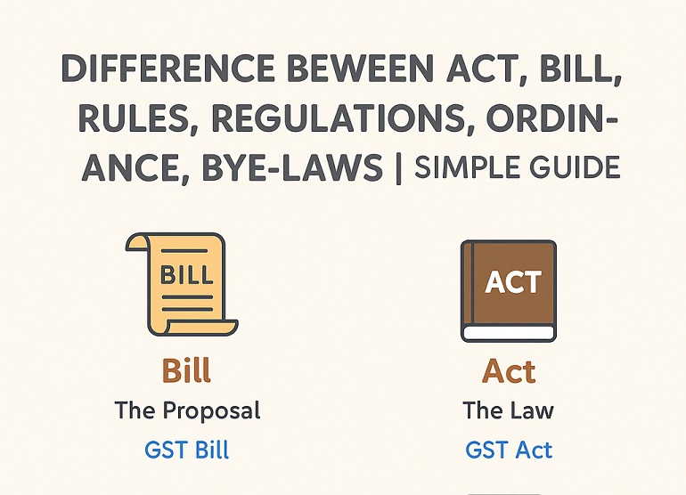 Difference Between Act, Bill, Rules, Regulations, Ordinance & Bye-laws | Simple Legal Guide
